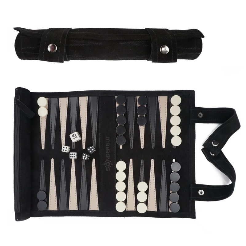 Pitkin Stearns Backgammon Roll-Up Travel Game - Suede Black