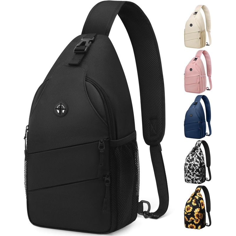 Trendy Sling Bag Casual Chest Bag with Convertible Strap, Black