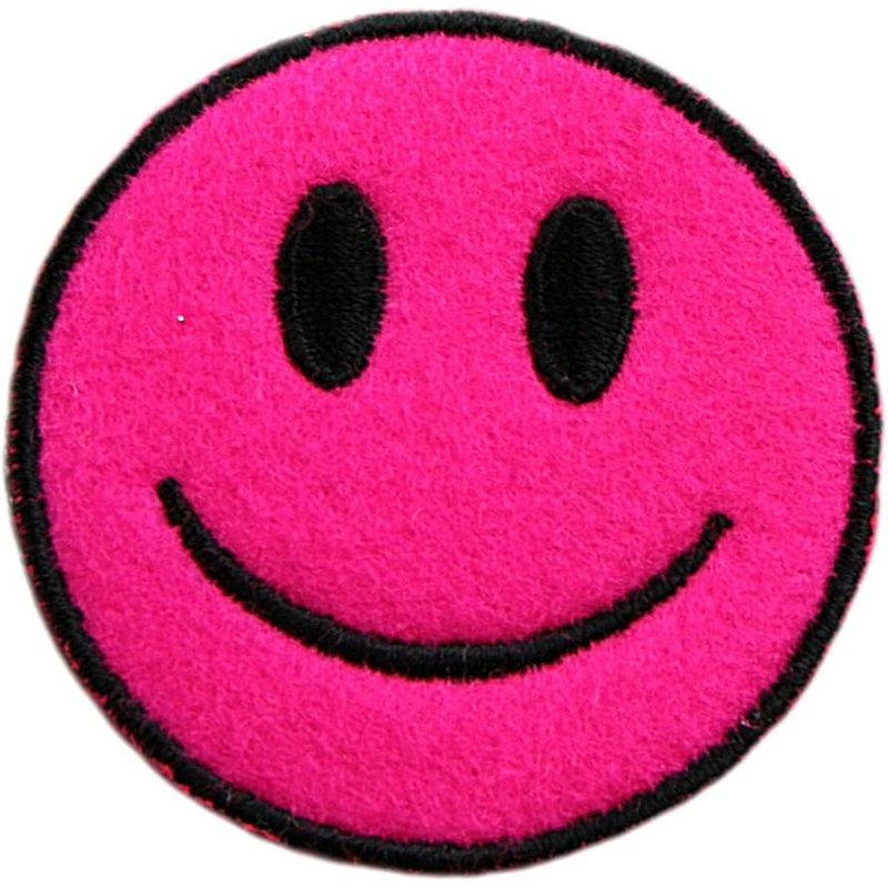 Varsity Happy Face Patch - Hot Pink