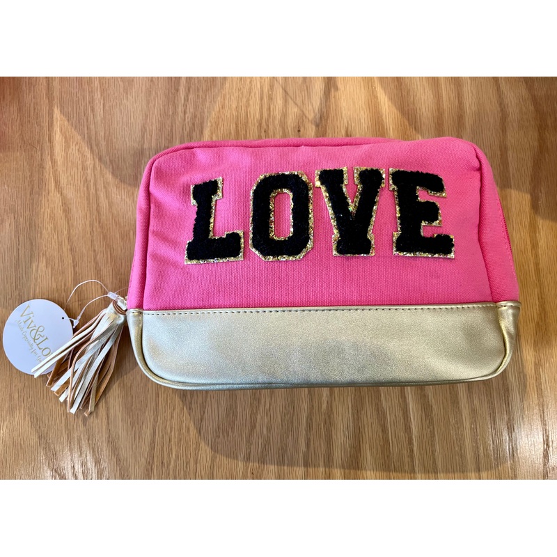 Viv & Lou Cabana Cosmetic Bag LOVE - Hot Pink/Black