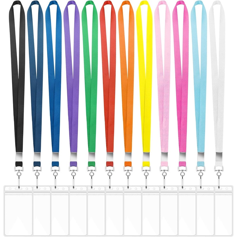Waterproof ID Badge Holder with Durable Lanyard, 12 Pack 12 Colors