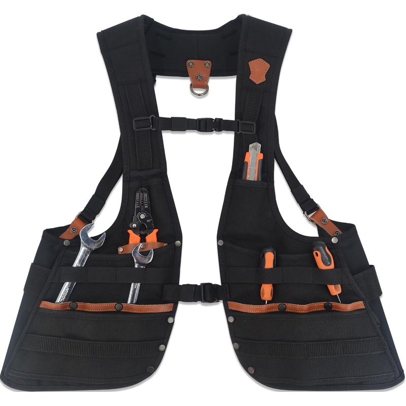 WELKINLAND Adjustable Leather tool vest for Carpenters construction worker & Electrician.