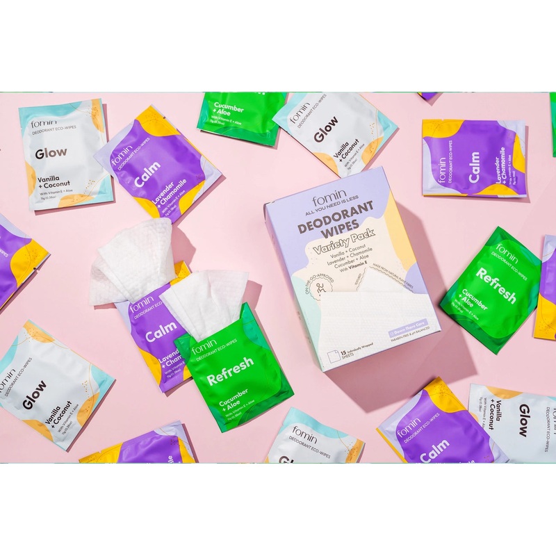 Fomin Deodorant Wipes for Travel - Variety Pack of 15
