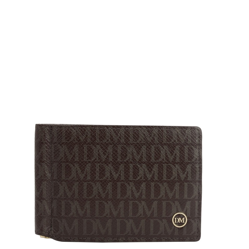 13 Slots Monogram Leather Money Clip-Chocolate