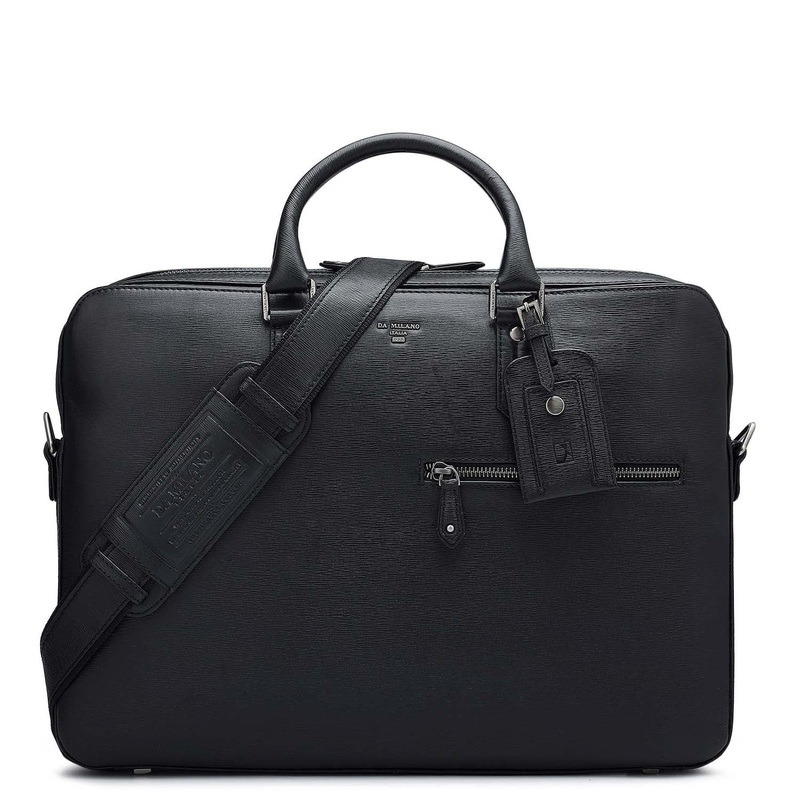 Aztec Leather Laptop Bag - Black