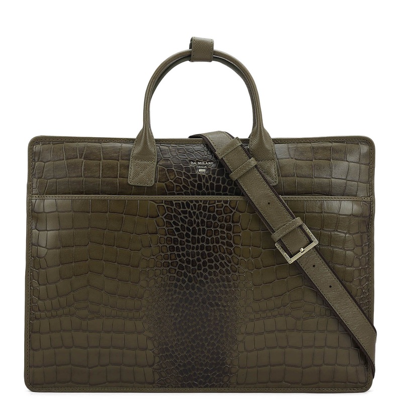 Croco Leather Laptop Sleeve - Military Green
