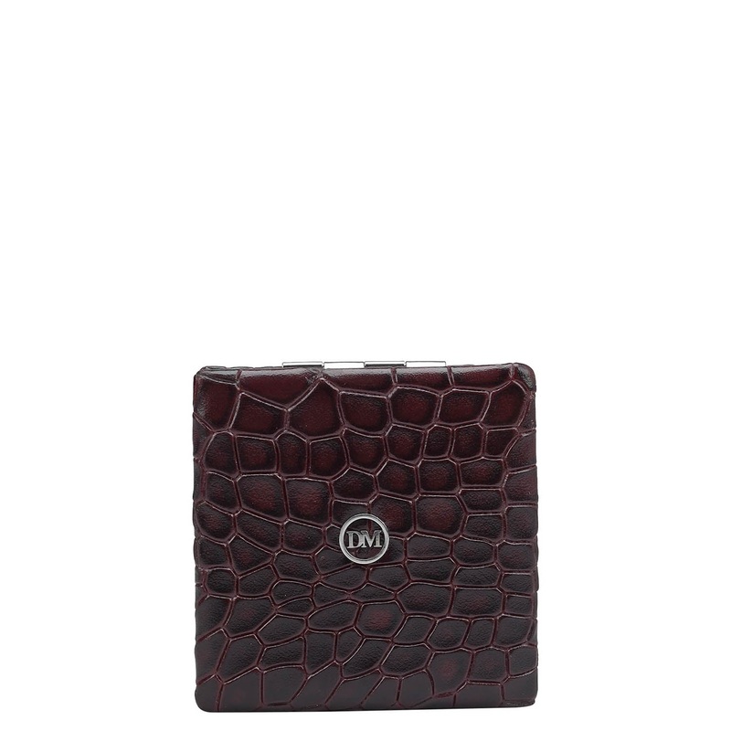 Croco Leather Leather Mirror - Wine