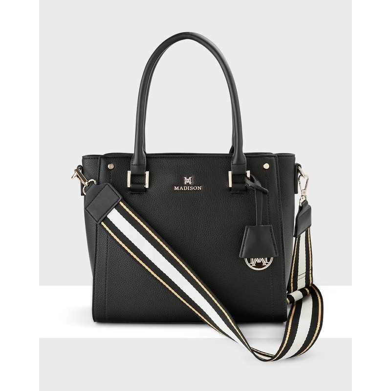 Angie Medium 3 Compartment Satchel Bag + Metallic Stripe Bag Strap
