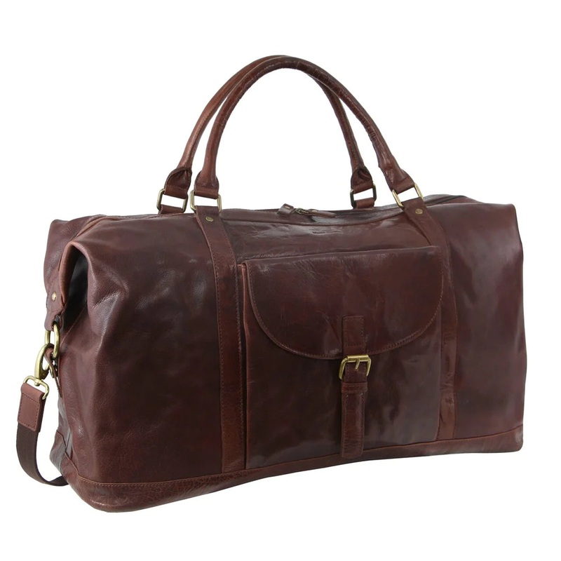 Pierre Cardin - Rustic Leather Overnight Bag with front flap pocket PC3134 - Chocolate