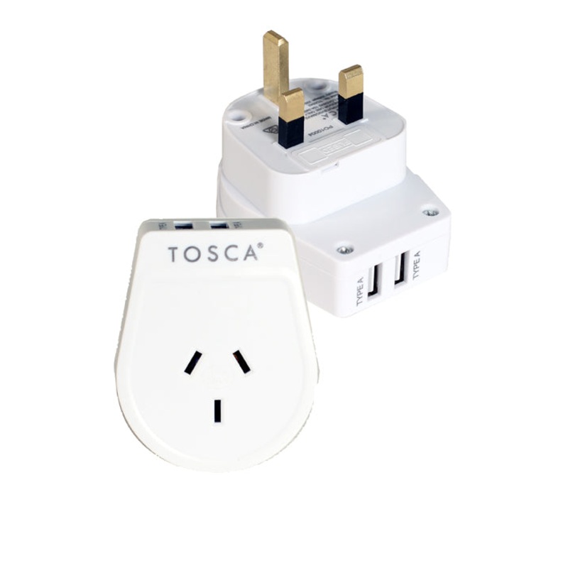 Tosca - TCA042 UK+HK Double USB Port Adaptor - White