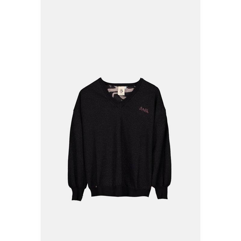 Black sweater with printed back
