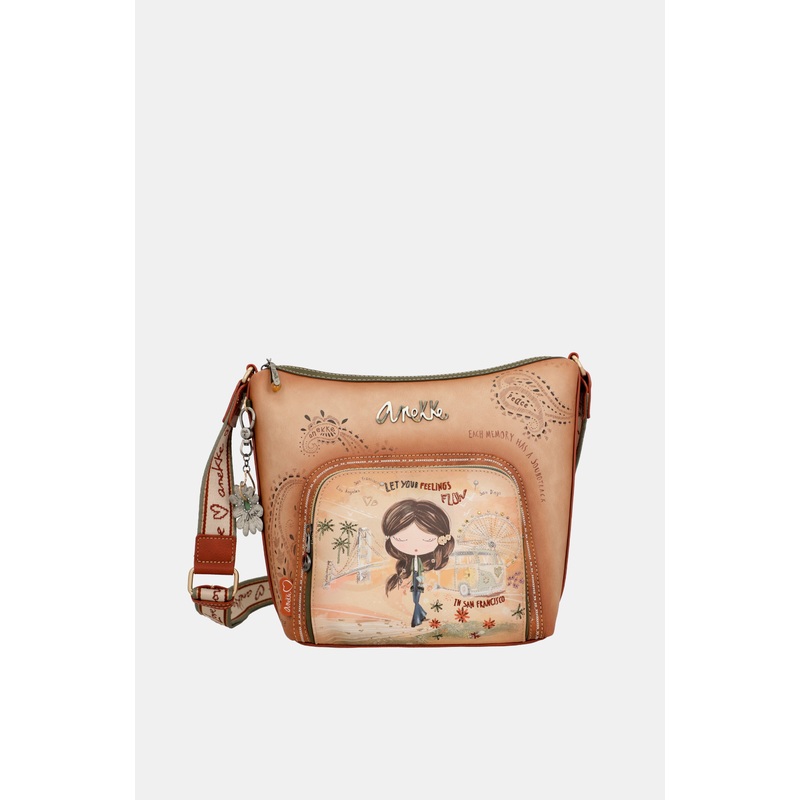 Peace & Love camel large crossbody bag