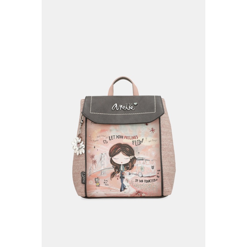 Peace & Love pink backpack with flap