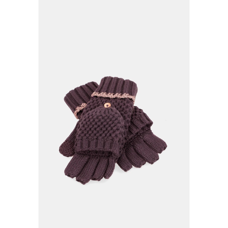 Purple knitted mittens