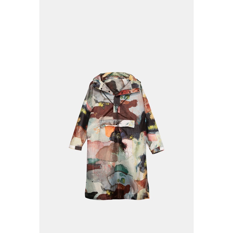 Foldable green rain jacket