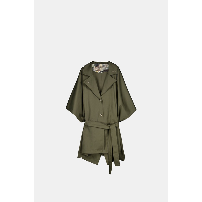 Green cape-style trench coat