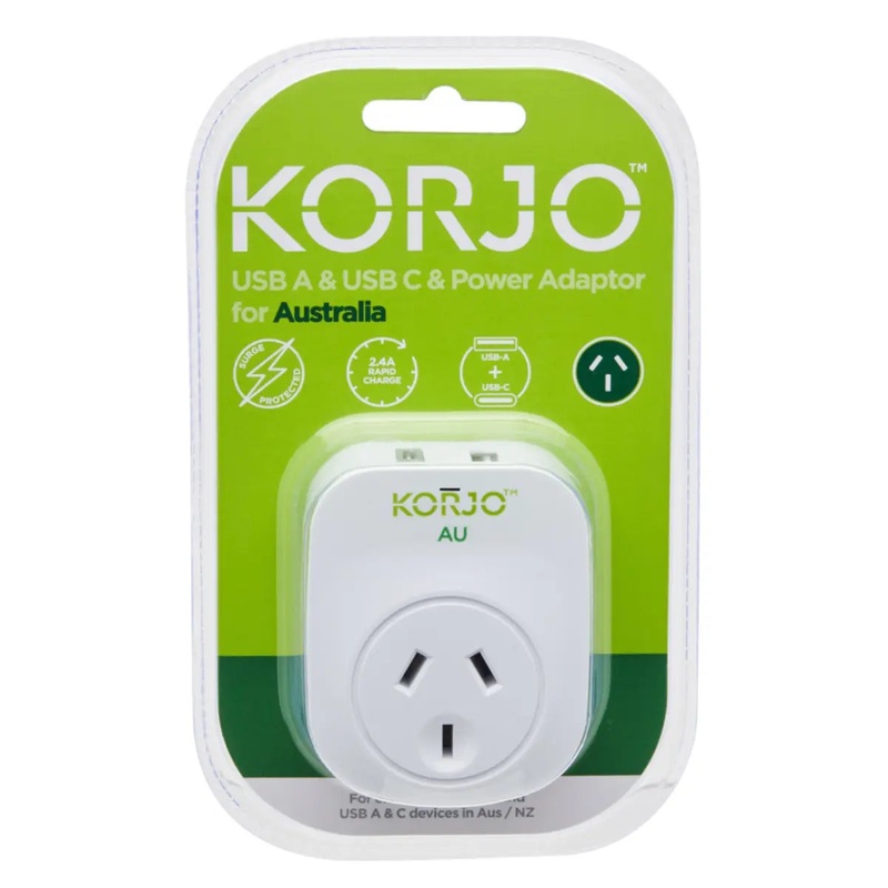 Korjo USB-C + A Charger - AUS/NZ Socket To AUS/NZ Plug - Power Adaptor