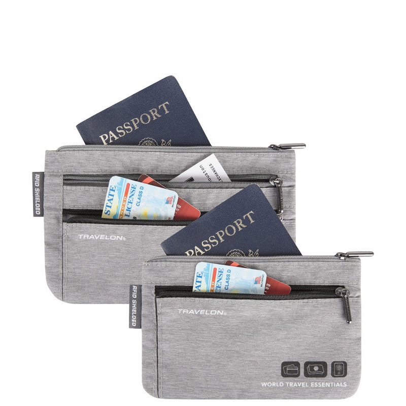 World Travel Essentials Set of 2 Currency & Passport Organizers Gray Heather